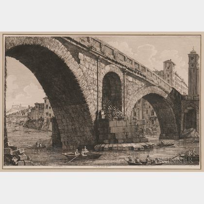 Luigi Rossini (Italian, 1790-1857) Veduta di Ponte Fabrizia