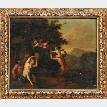 Martinus de la Court (Flemish, 1640-1710) Wooded Landscape with Satyrs and a Nymph Dancing