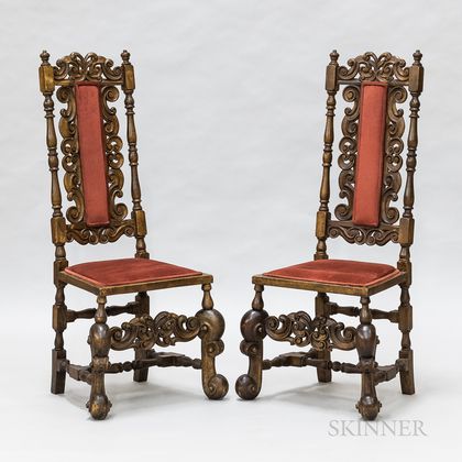 Pair of Baroque-style Carved and Upholstered Walnut Side Chairs