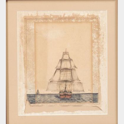 American School, 19th Century "English East India company Ship in chase of the Potomac."