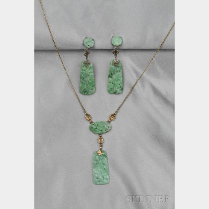 14kt Gold and Jadeite Pendant and Earpendants