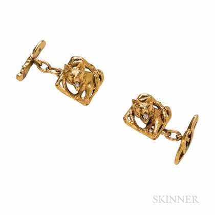 18kt Gold and Diamond Figural Cuff Links
