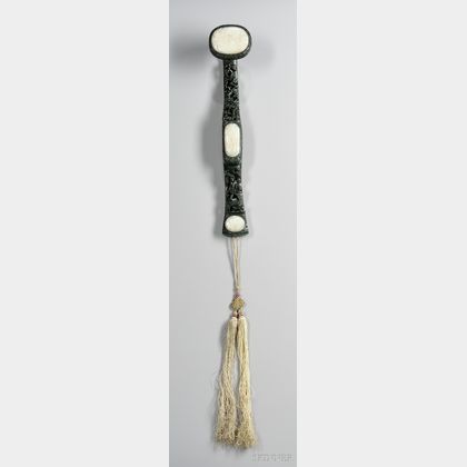 Spinach Green and White Jade Ruyi Scepter