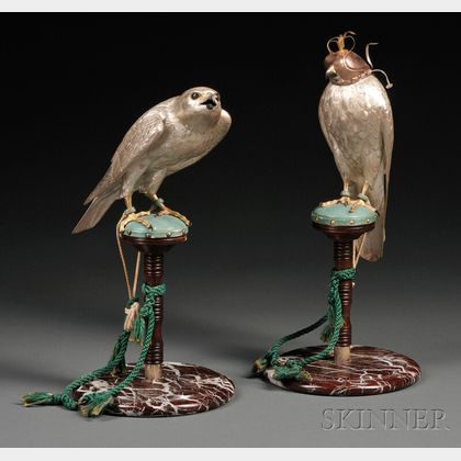 Pair of Elizabeth II Silver Models of Falcons