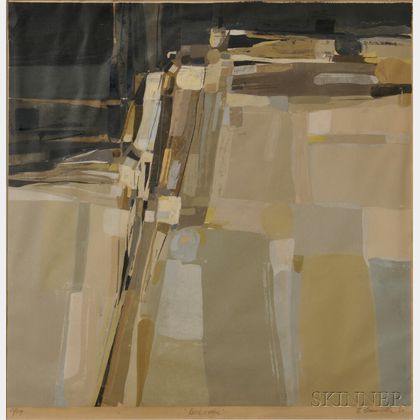 Edmond Casarella (American, 1920-1996) Seven Landscapes and Abstractions, including Rock Cascade , Hillside , Rock Ledge