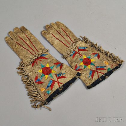 Pair of Plains Quilled Hide Gauntlets