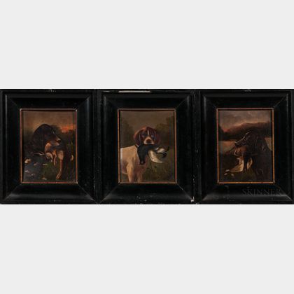 American School, Early 20th Century Three Paintings Depicting Hunting Dogs