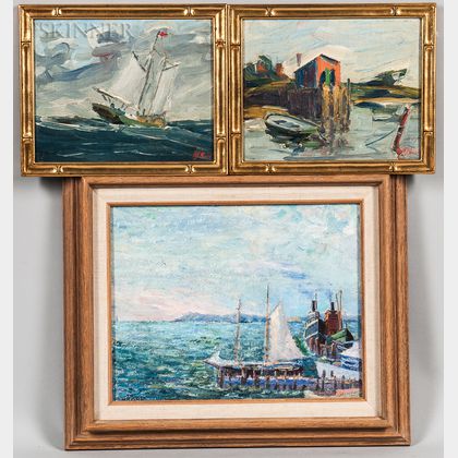 American School, 20th Century Three Framed Marine/Coastal Paintings: Frederick Julian Ilsley (1855-1933),Two Works, Harbor Grace and W