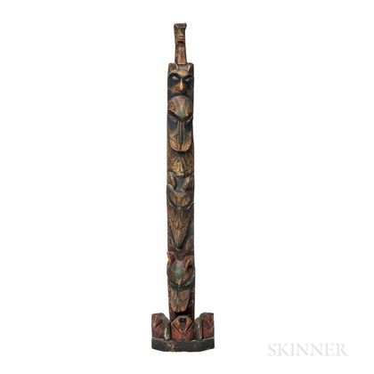 Northwest Coast Polychrome Wooden Model Totem Pole