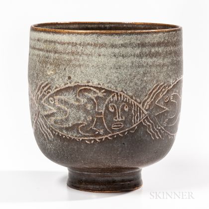 Mary and Edwin Scheier "Fish Man" Studio Pottery Vase