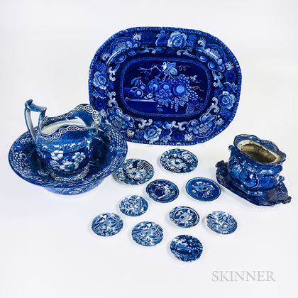 Fifteen Staffordshire Blue and White Transfer-decorated Tableware Items