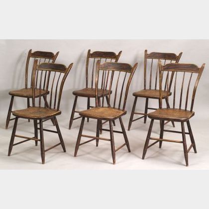 Set of Six Grain Painted Windsor Side Chairs