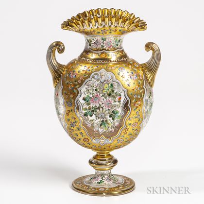 Enameled and Gilded Bohemian Glass Vase