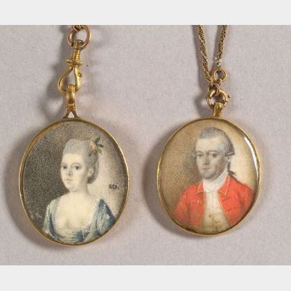 Attributed to Joseph Dunkerley (Boston, ac. 1784-1788) Miniature Portraits of Captain John Page and Mrs. John Page.