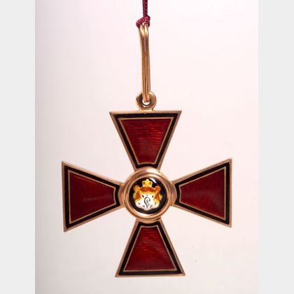 Russian Gold and Enamel Cruciform Badge
