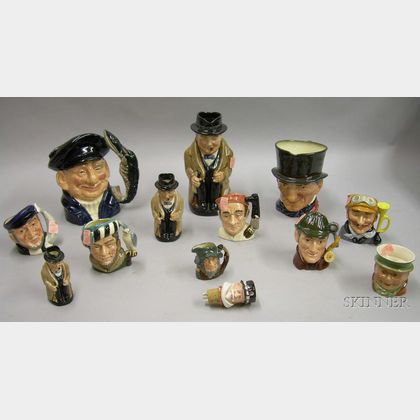 Eleven Royal Doulton Character and Toby Jugs, a Beswick Character Bowl, and a Beefeater Stopper