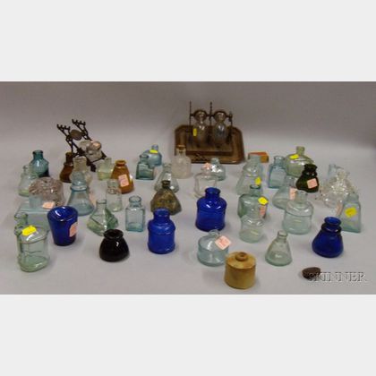 Forty Glass and Stoneware Inkwells, Bottles, and Two Inkstands