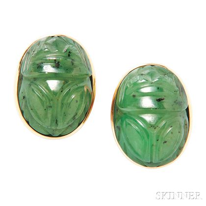 18kt Gold and Nephrite Scarab Earrings