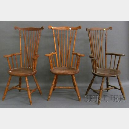 Three Windsor-style Braced Fan-back Armchairs
