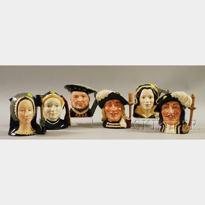 Six Large Royal Doulton Ceramic Character Jugs