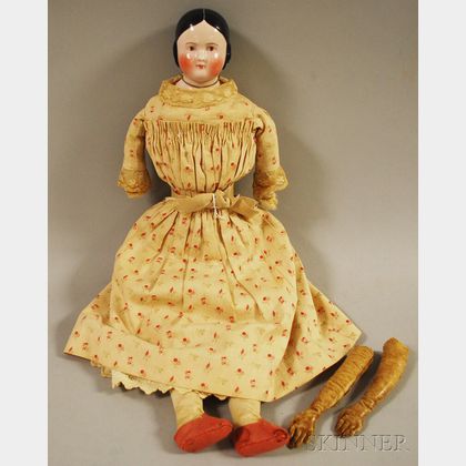 Pink-tint China Shoulder Head Doll with Brown Eyes