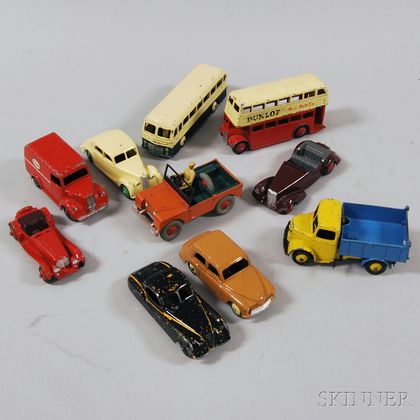 Ten Meccano Dinky Die-cast Metal Toy Cars, Trucks, and Buses