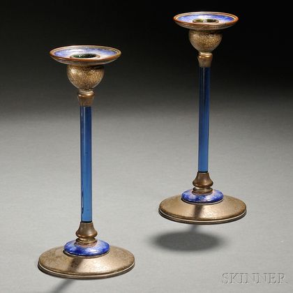Pair of Tiffany Furnaces Candlesticks 