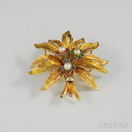 Sold At Auction Italian 18kt Bicolor Gold Gem-set Floral Brooch Auction 