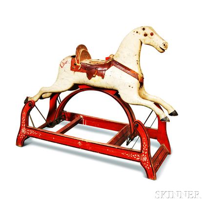 Paint-decorated Wood and Iron Rocking Horse