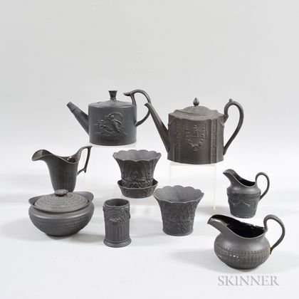 Ten Black Basalt Ceramic Items