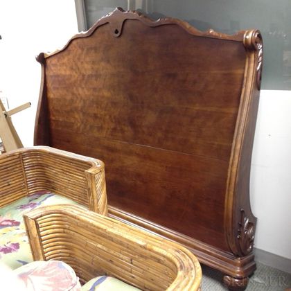 Contemporary Rococo-style Carved Mahogany Veneer King-size Sleigh Bed. Estimate $20-200