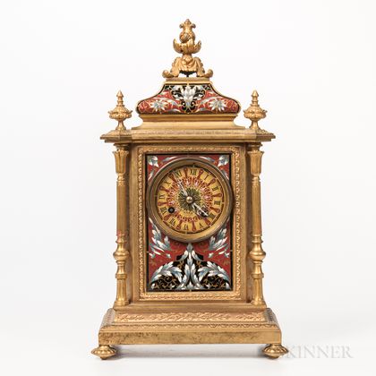 Tiffany & Co. Champleve Gilt-brass Mantel Clock