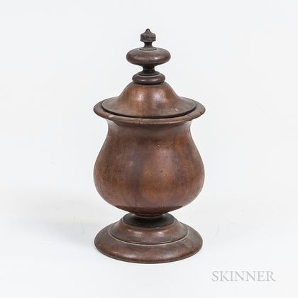 Covered and Footed Turned Mahogany Urn