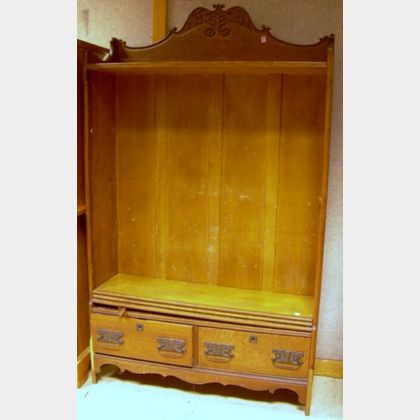 Late Victorian Pressed Oak Open Bookcase over Two Short Drawers