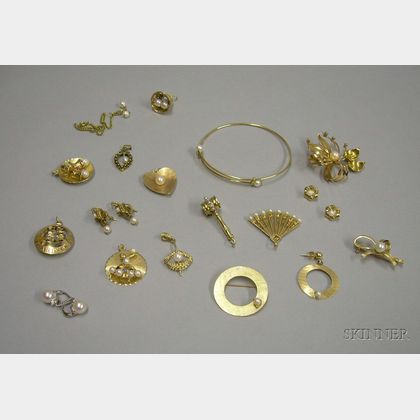 Group of Assorted Mostly 14kt Gold and Pearl Jewelry