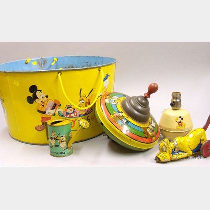 Five Lithographed Tin Disney Toys