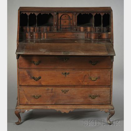 Queen Anne Carved Maple and Cherry Slant-lid Desk