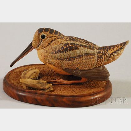 Robert and Virginia Warfield Carved and Painted Wood "American Woodcock" Bird Figure