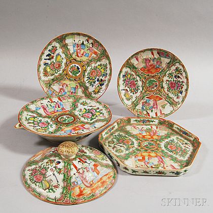 Five Rose Medallion Porcelain Items