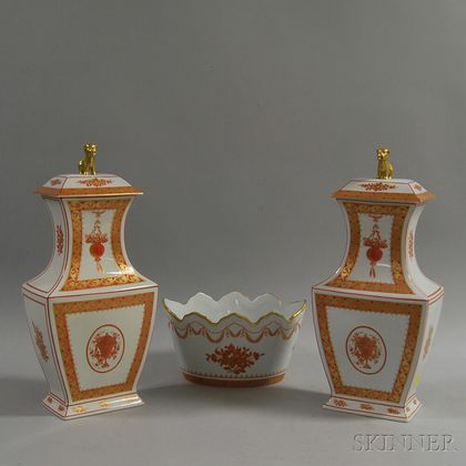 Three Pieces of Orange and White Portuguese Vista Alegre Chinese Export-type Porcelain