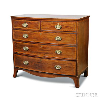 George III-style Inlaid Mahogany Bow-front Chest of Drawers
