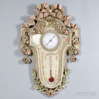 Rococo-style Painted Aneroid Barometer