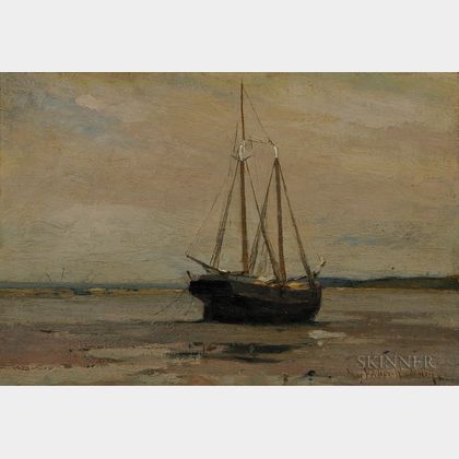 Charles Herbert Woodbury (American, 1864-1940) Sailing Vessel Beached at Low Tide