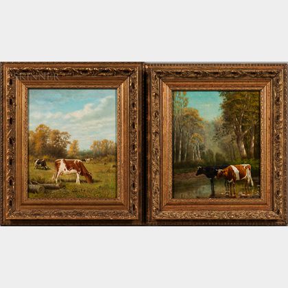 Clinton Loveridge (American, 1838-1915) Two Works Depicting Cows in Landscapes: Grazing