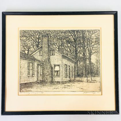 Framed Emily Hurley Etching of a House