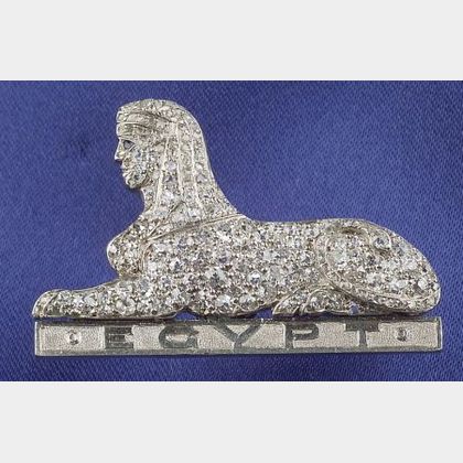 Egyptian Revival Platinum and Diamond Regimental Brooch