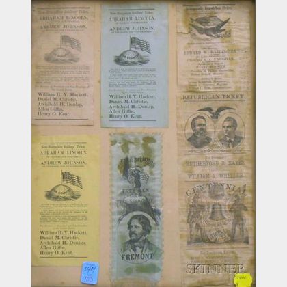 Five 19th Century New Hampshire Campaign Tickets and a Fremont Campaign Printed Silk Ribbon