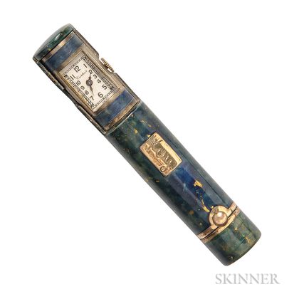 Silver-gilt and Enamel Lipstick Case Watch, Cartier