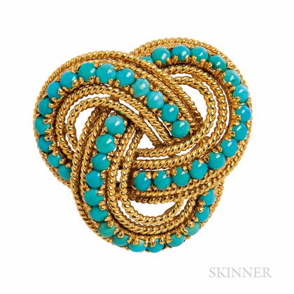 18kt Gold and Turquoise Knot Brooch