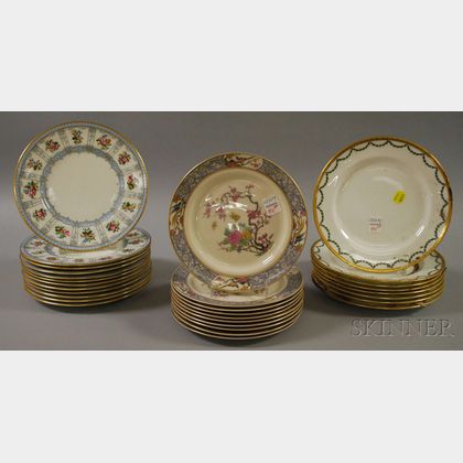 Three Sets of Decorated Porcelain Luncheon/Breakfast Plates